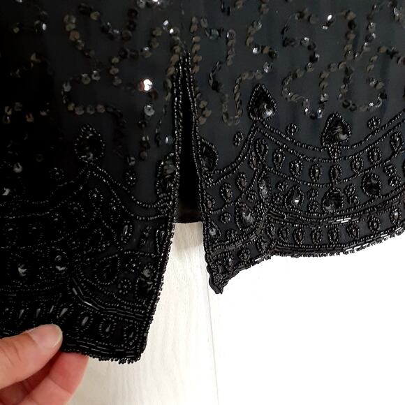 JKara Vintage Black 100% Silk Tiered Highly Embellished Lined Size Large - Picture 5 of 6